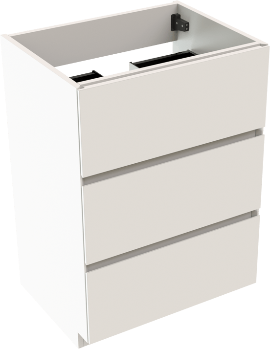 Storke Edge stehender Waschbeckenunterschrank: 60 x 46 cm, Weiß matt, 3 Schubladen