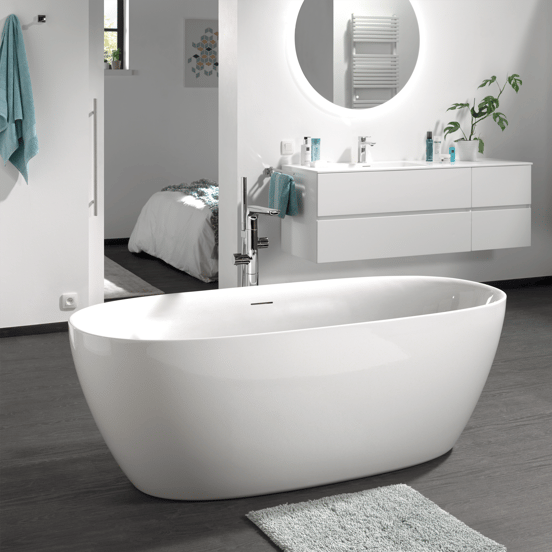 Luca Varess Marcia Ovale Freistehende Badewanne: 170 x 80 cm, Acryl, Weiß matt