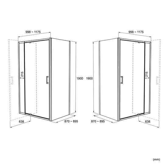 Luca Varess Vidor Telescope paroi de douche avec porte pivotante et paroi latérale fixe 120 x 90 cm verre transparent profil noir mat