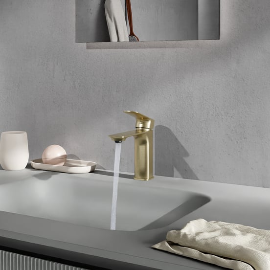 Blaufoss Bodan EcoStart standaard wastafelkraan brushed champagne gold