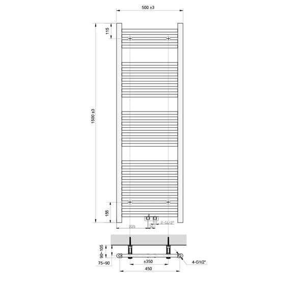 Vipera Kanza enkele handdoekradiator 50 x 150 cm elektrische verwarming hoogglans wit zij- en middenaansluiting 679W, weerstand inbegrepen