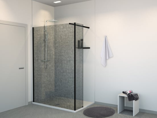 Balmani BMSS Walk-In-Dusche mit fester Seitenwand 140 x 200 cm, Leinen schwarz Glas , Profil schwarz matt