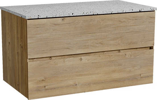 Storke Edge meuble salle de bains suspendu 95 x 52 cm chêne brut avec Tavola tablette simple en blanc/noir mat terrazzo