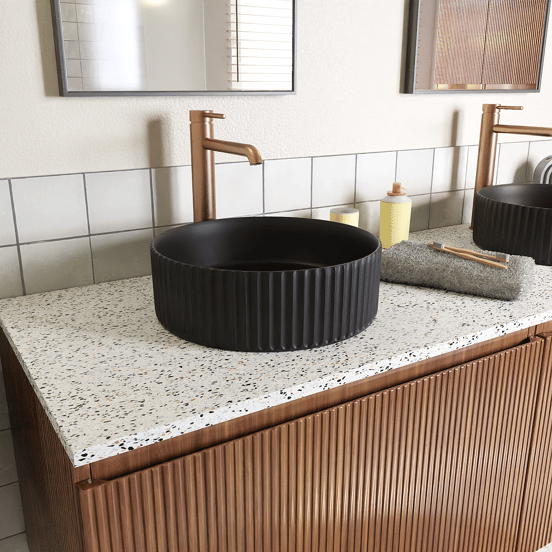 Luca Varess Verona Aufsatzwaschbecken: Schwarz Matte Keramik, rund, Ø 36 cm