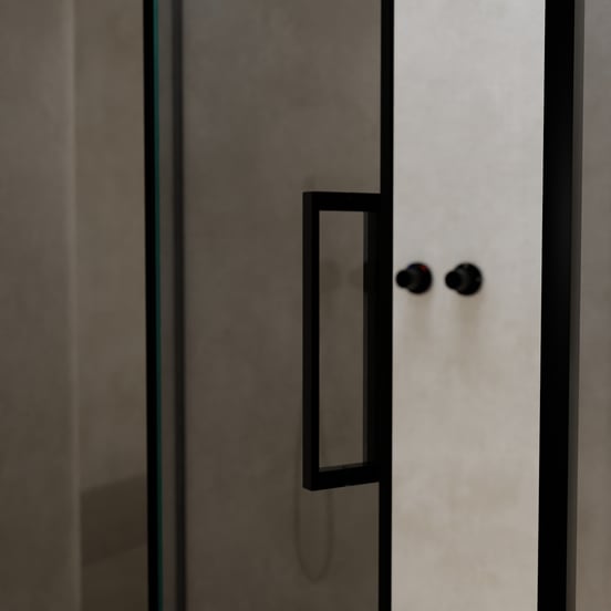 Balmani Senses Design douchecabine met linkse draaideur en vaste zijwand, 120 x 90 cm, Reflex spiegelglas, Zwarte profielen, met coating