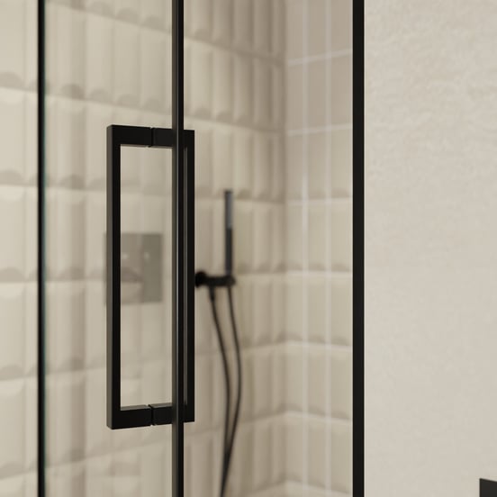 Balmani Senses Design douche draaideur links 100 cm x 210 cm Helder glas, Zwarte profielen