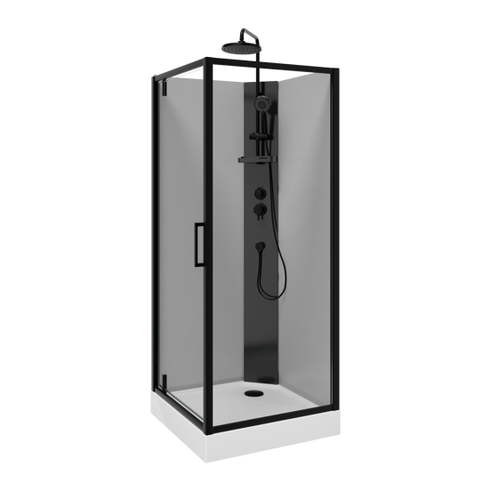 Linie Salta douchecabine met draaideuren 80 x 80 cm helder glas zwart profiel met kraan