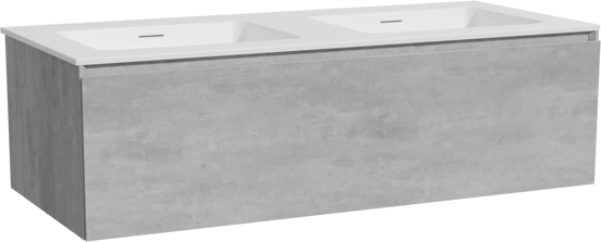 Storke Edge meuble salle de bains suspendu 120 x 52 cm béton gris foncé avec Mata double vasque en solid surface blanc mat