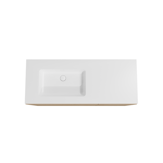 Storke Edge meuble salle de bains à poser 130 x 52 cm chêne brut avec Mata plan vasque asymétrique à gauche en solid surface blanc mat