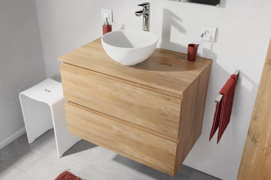 Linie Lado zwevende wastafelonderkast 80 x 46 cm naturel eiken 2 lades