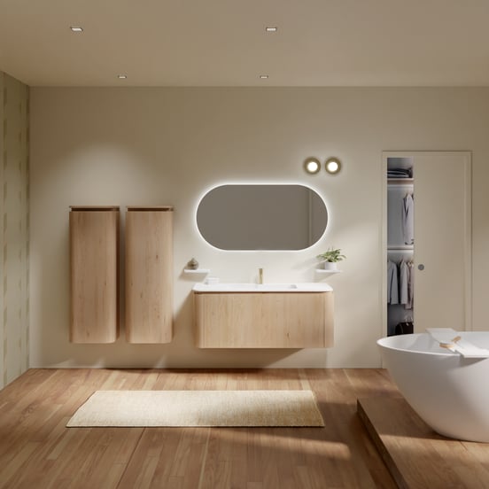 Balmani Moon zwevend badkamerkast links natuur eik 44 x 32 x 130 cm