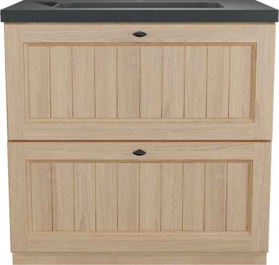 Balmani Lemon staand badmeubel 90 x 55 cm, fineer naturel eiken met Napoli enkele wastafel in zwart graniet