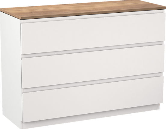 Linie Lado staand badmeubel 120 x 46 cm mat wit met Lado enkel of dubbel wastafelblad in melamine naturel eiken