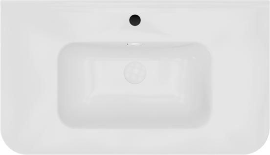 Storke Soft meuble salle de bains suspendu 80 x 46 cm noyer avec Kera Soft plan simple en porcelaine blanc brillant, Nervure droite symétrique verticale