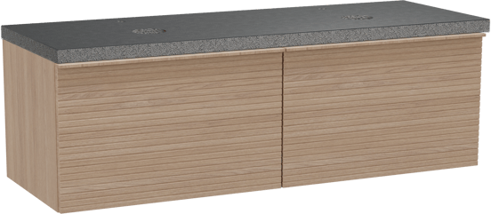 Balmani Forma meuble salle de bains suspendu 150 x 55 cm chêne naturel avec Rock tablette double en granit noir, Nervure gauche symétrique horizontale