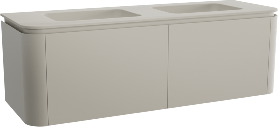 Balmani Moon hängendes Möbelstück Set: 160 x 55 cm, Seidengrau, mit Moon Doppelwaschtisch, Top Solid Seidengrau