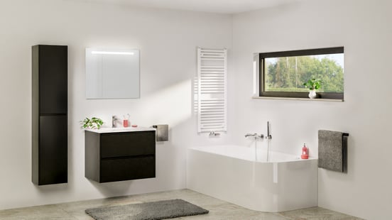 Storke Seda meuble sous-lavabo suspendu 75 x 52 cm Noir Mat 2 tiroirs