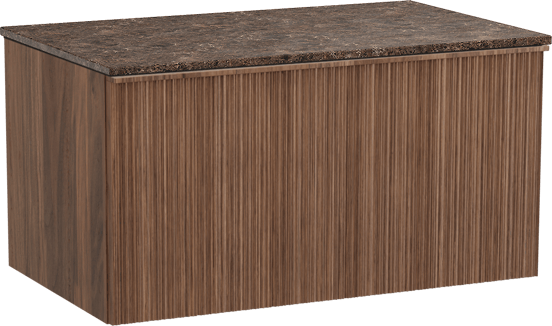 Balmani Forma meuble salle de bains suspendu 90 x 55 cm noyer américain avec Stretto tablette simple en marbre dark emperador, Nervure circulaire asymétrique verticale