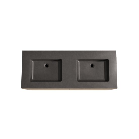 Storke Edge staand badmeubel 130 x 52 cm ruw eiken met Scuro dubbele wastafel in kwarts mat zwart