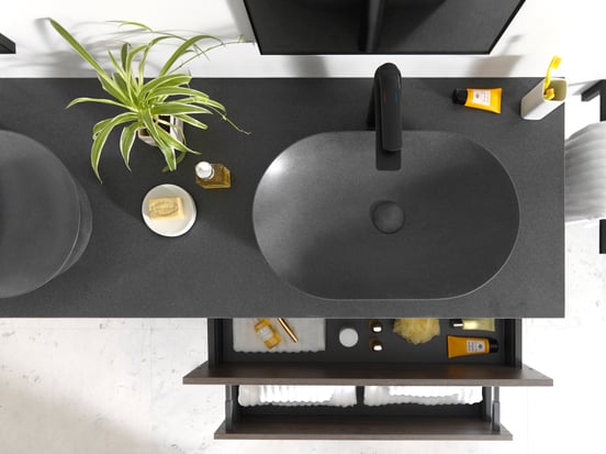 Balmani Still Aufsatzwaschbecken: Granit, poliert, oval, 54 x 34 cm