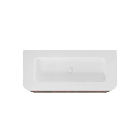 Balmani Moon zwevend badmeubel 130 x 55 cm amerikaans notenhout met Moon enkel of dubbel wastafelblad in solid surface mat wit