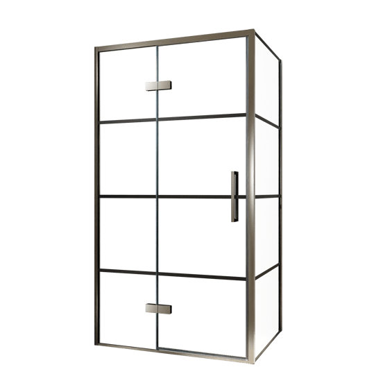 Balmani Senses Design douchecabine met linkse draaideur en vaste zijwand, 100 x 100 cm, Lined, Brushed GunMetal profielen