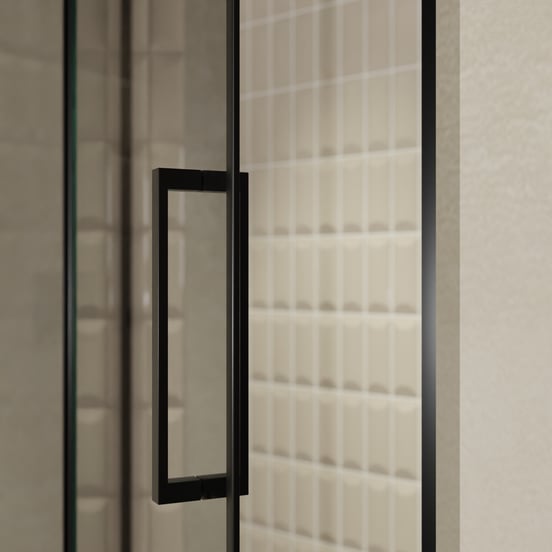 Balmani Senses Design douche draaideur links 140 cm x 210 cm Reflex spiegelglas, Zwarte profielen