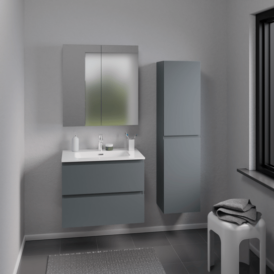 Linie Lado hängender Hochschrank zur Selbstmontage Blau Anthrazit 35 x 30 x 140 cm