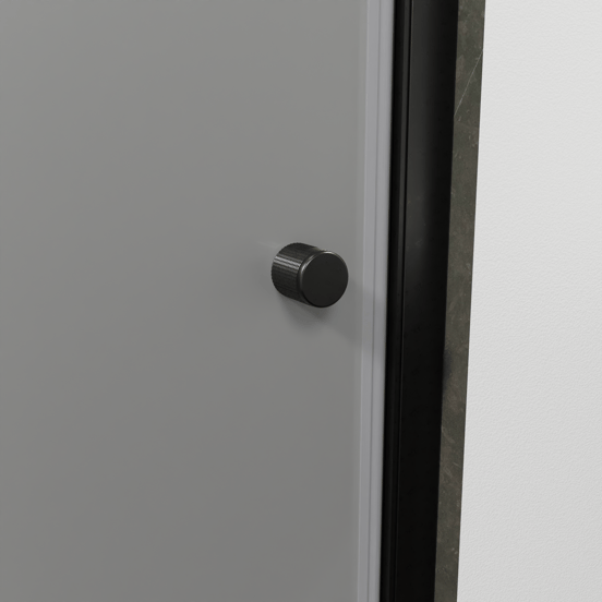 Luca Varess Kuresa porte pivotante 90 x 200 cm verre transparent avec bande mate profil noir mat