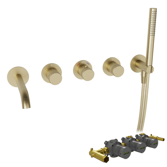Blaufoss Pavilion Robinet de baignoire encastré brushed champagne gold set douchette incl. incl élément intégré