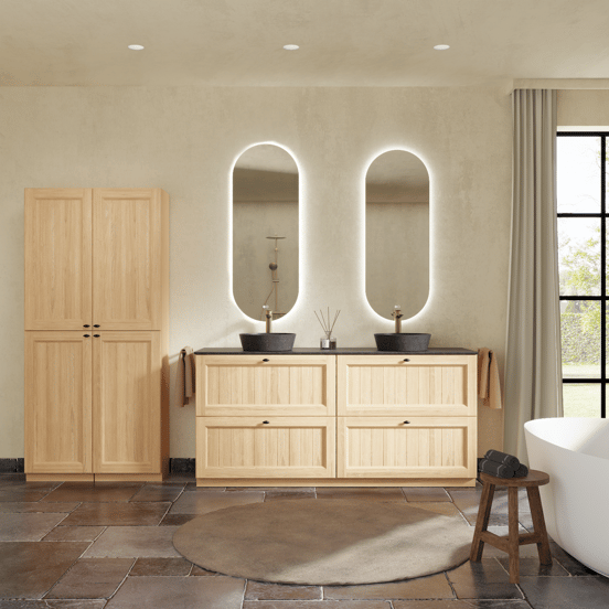 Balmani Lemon Badhochschrank: Stehend, Links, Naturbelassene Eiche Furnier, 45 x 35 x 195 cm