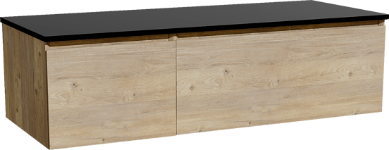 Storke Edge hängendes Möbelstück Set: 130 x 52 cm, Rohe Eiche, mit Panton Einzel- oder Doppel Waschtischplatte, Pulverbeschichtetes MDF Schwarz matt