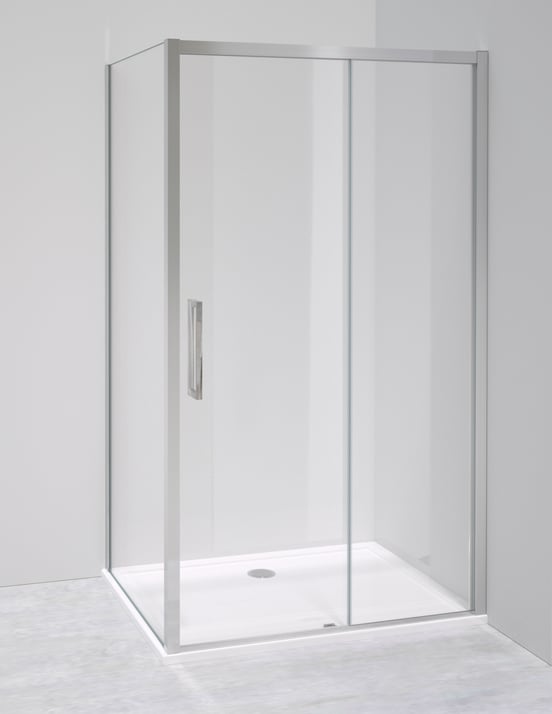 Luca Varess Senses douchecabine met schuifdeur en vaste zijwand 90 x 120 cm helder glas glans chroom profiel