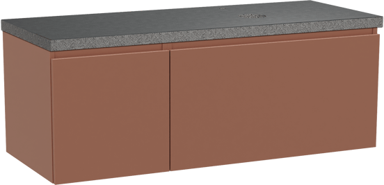 Balmani Sfera hängendes Möbelstück Set: 135 x 55 cm, Cotto, mit Rock Waschtisch rechts, Schwarzes Granit