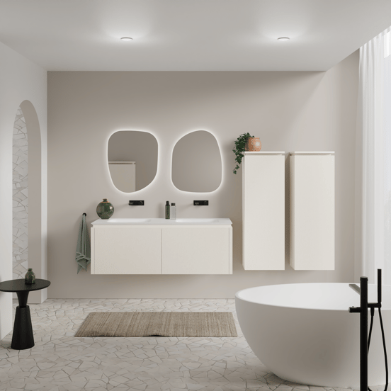 Balmani Eclips Ribs zwevende kolomkast rechts Sandbeige 44 x 32 x 130 cm vert. sym. groef