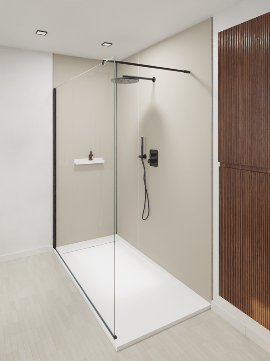 Luca Varess Dandy douchebak 180 x 90 cm composietmarmer mat wit rock structuur