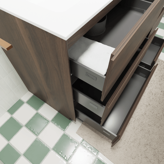 Storke Edge meuble salle de bains à poser 60 x 46 cm noyer avec Mata plan simple en solid surface blanc mat