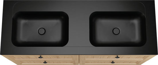 Balmani Lemon meuble salle de bains à poser 150 x 55 cm, plaqué chêne naturel avec Tablo Strada double vasque en noir mat