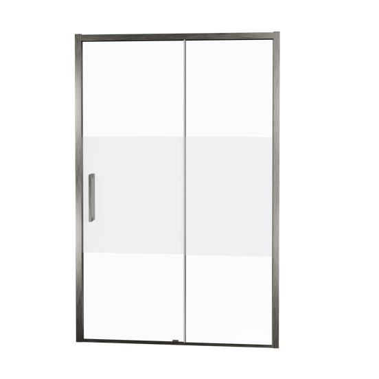 Balmani Senses Design Dusche Schiebetür, Rechts, 160 cm x 210 cm, Klarglas mit mattiertem Streifen, Profil Brushed GunMetal