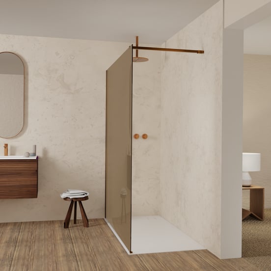 Balmani Modular Walk-In Dusche: 160 x 200 cm, Bronze Glas, inklusive Coating, Profil Brushed Rosegold