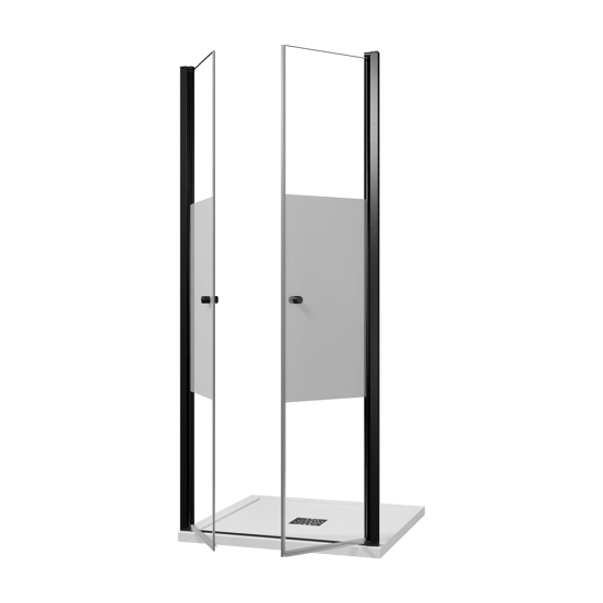 Luca Varess Kuresa douche pendeldeur 90 x 200 cm helder glas met matte strook mat zwart profiel