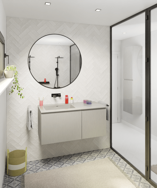 Storke Diva asymmetrisch linkse wastafel mat zijdegrijze top solid 110 x 52 cm