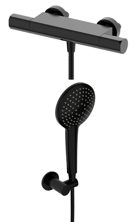 Blaufoss Eris Thermostat-Armatur Wandmontage Aufputz Badewannenarmatur schwarz matt