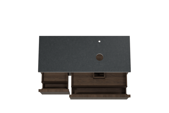 Balmani Forma zwevend badmeubel 135 x 55 cm gerookt eiken met Rock asymmetrisch rechtse wastafel in zwart graniet, Verticale symmetrische rechte ribbel