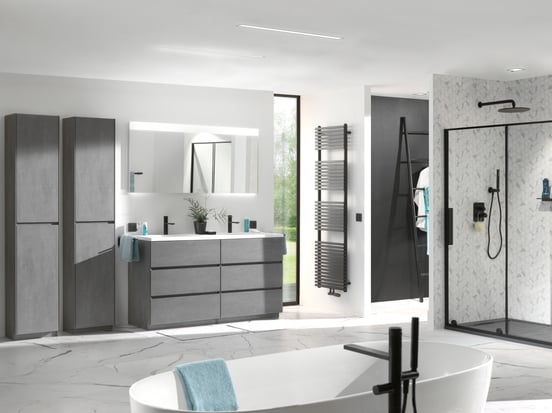 Vipera Vesuvio enkele handdoekradiator 50 x 180 cm elektrische verwarming mat zwart zij- en middenaansluiting 1.205W, weerstand inbegrepen