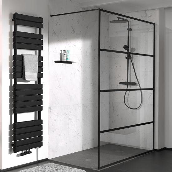 Vipera Vulcan dubbele handdoekradiator 60 x 183,5 cm centrale verwarming mat zwart zij- en middenaansluiting 1.866W