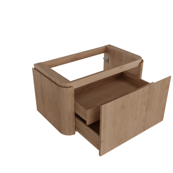 Balmani Moon hängender Waschbeckenunterschrank: 100 x 55 cm, Eiche natur, 2 Schubladen, Vert. Sym. Rippe