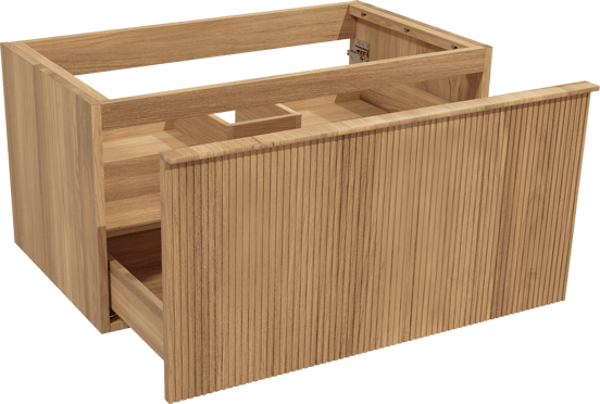 Balmani Forma hängender Waschbeckenunterschrank: 90 x 55 cm, Teak, 2 Schubladen