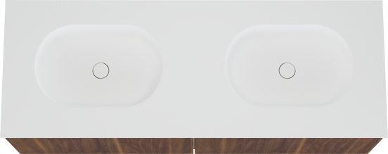 Balmani Sfera meuble salle de bains suspendu 150 x 55 cm noyer américain avec Tablo Oval double vasque en solid surface blanc mat