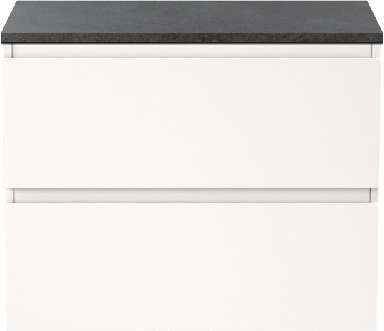 Linie Lado zwevend badmeubel 70 x 46 cm hoogglans wit met Lado enkel wastafelblad in melamine grijze leisteen
